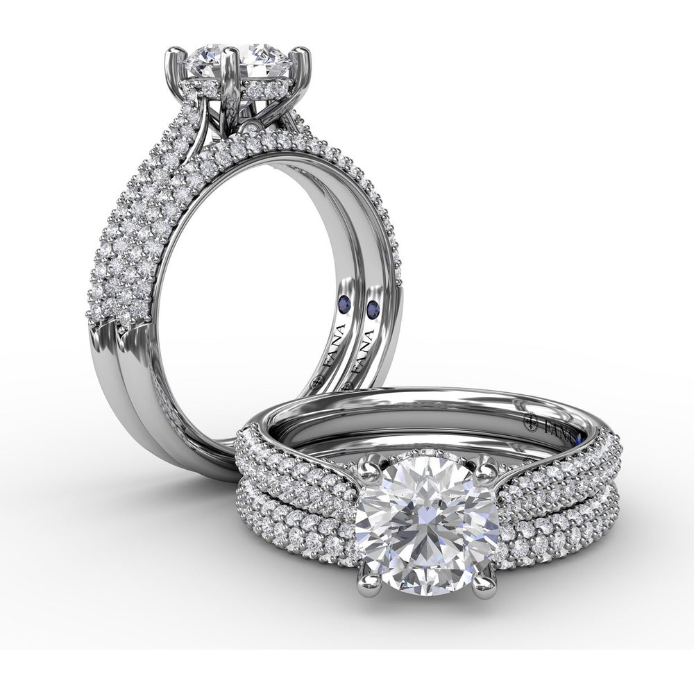 Classic Round Diamond Engagement Ring Setting with Double-Row Pavé Diamond Shank by Fana - 0.47 Carat Total Diamond Weight