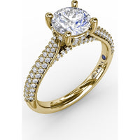 Classic Round Diamond Engagement Ring Setting with Double-Row Pavé Diamond Shank by Fana - 0.47 Carat Total Diamond Weight