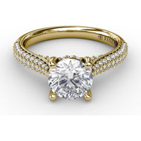 Classic Round Diamond Engagement Ring Setting with Double-Row Pavé Diamond Shank by Fana - 0.47 Carat Total Diamond Weight