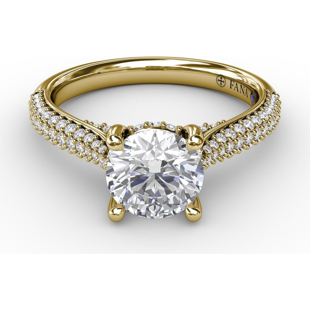 Classic Round Diamond Engagement Ring Setting with Double-Row Pavé Diamond Shank by Fana - 0.47 Carat Total Diamond Weight