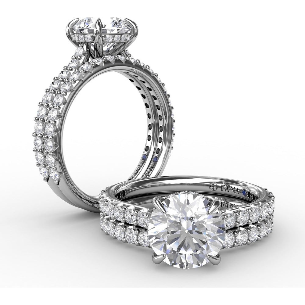 Classic Round Diamond Engagement Ring Setting with Hidden Pavé Halo by Fana - 0.47 Carat Total Diamond Weight