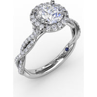 Classic Round Diamond Halo Engagement Ring Setting with Cathedral Twist Pavé Band by Fana - 0.41 Carat Total Diamond Weight