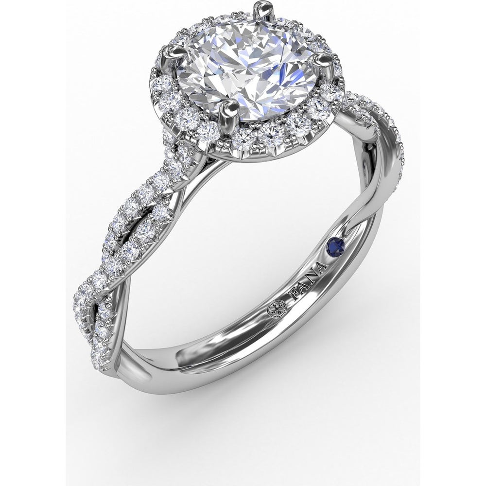 Classic Round Diamond Halo Engagement Ring Setting with Cathedral Twist Pavé Band by Fana - 0.41 Carat Total Diamond Weight