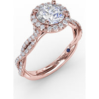 Classic Round Diamond Halo Engagement Ring Setting with Cathedral Twist Pavé Band by Fana - 0.41 Carat Total Diamond Weight