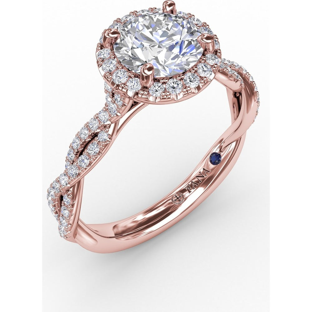 Classic Round Diamond Halo Engagement Ring Setting with Cathedral Twist Pavé Band by Fana - 0.41 Carat Total Diamond Weight