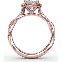 Classic Round Diamond Halo Engagement Ring Setting with Cathedral Twist Pavé Band by Fana - 0.41 Carat Total Diamond Weight