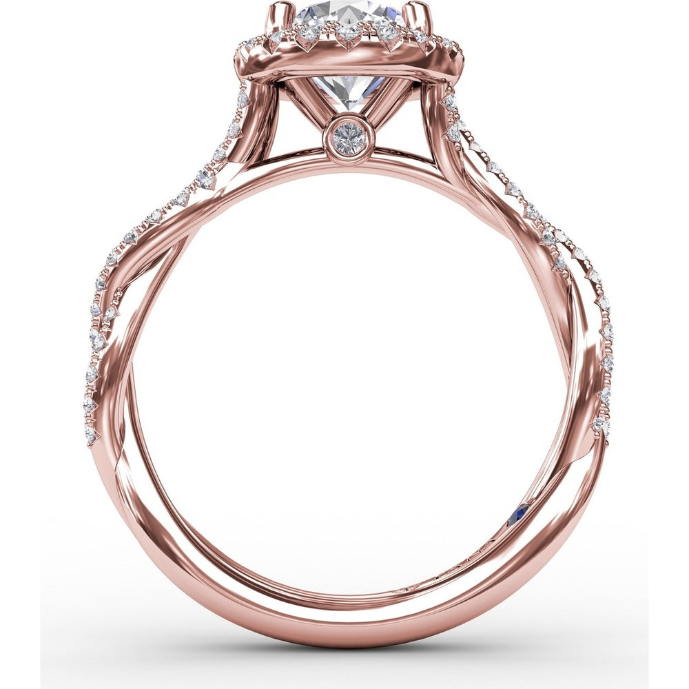 Classic Round Diamond Halo Engagement Ring Setting with Cathedral Twist Pavé Band by Fana - 0.41 Carat Total Diamond Weight