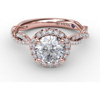 Classic Round Diamond Halo Engagement Ring Setting with Cathedral Twist Pavé Band by Fana - 0.41 Carat Total Diamond Weight