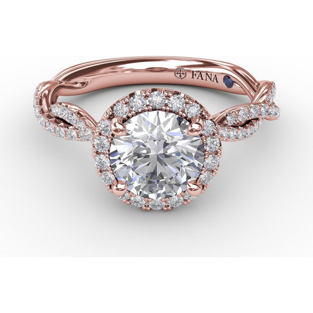 Classic Round Diamond Halo Engagement Ring Setting with Cathedral Twist Pavé Band by Fana - 0.41 Carat Total Diamond Weight