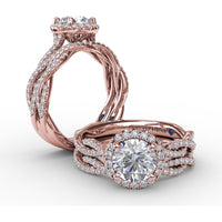 Classic Round Diamond Halo Engagement Ring Setting with Cathedral Twist Pavé Band by Fana - 0.41 Carat Total Diamond Weight