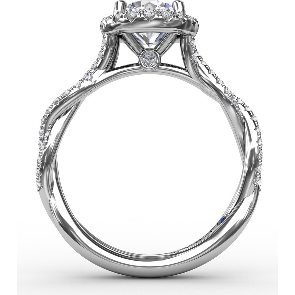 Classic Round Diamond Halo Engagement Ring Setting with Cathedral Twist Pavé Band by Fana - 0.41 Carat Total Diamond Weight