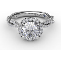 Classic Round Diamond Halo Engagement Ring Setting with Cathedral Twist Pavé Band by Fana - 0.41 Carat Total Diamond Weight