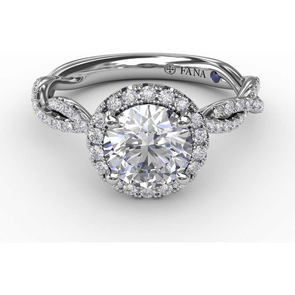 Classic Round Diamond Halo Engagement Ring Setting with Cathedral Twist Pavé Band by Fana - 0.41 Carat Total Diamond Weight