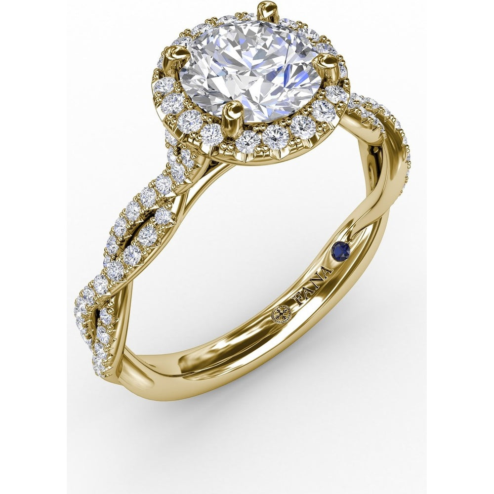 Classic Round Diamond Halo Engagement Ring Setting with Cathedral Twist Pavé Band by Fana - 0.41 Carat Total Diamond Weight
