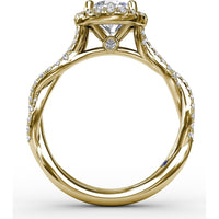 Classic Round Diamond Halo Engagement Ring Setting with Cathedral Twist Pavé Band by Fana - 0.41 Carat Total Diamond Weight