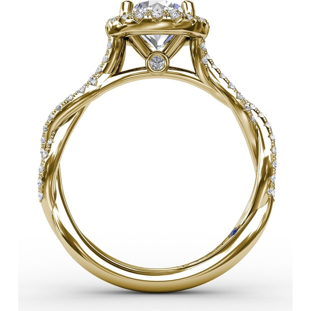 Classic Round Diamond Halo Engagement Ring Setting with Cathedral Twist Pavé Band by Fana - 0.41 Carat Total Diamond Weight
