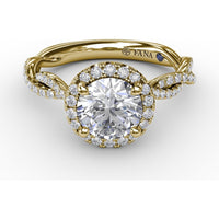 Classic Round Diamond Halo Engagement Ring Setting with Cathedral Twist Pavé Band by Fana - 0.41 Carat Total Diamond Weight