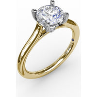 Classic Round Diamond Solitaire Engagement Ring Setting with Cathedral Profile and Hidden Chevron Detail by Fana