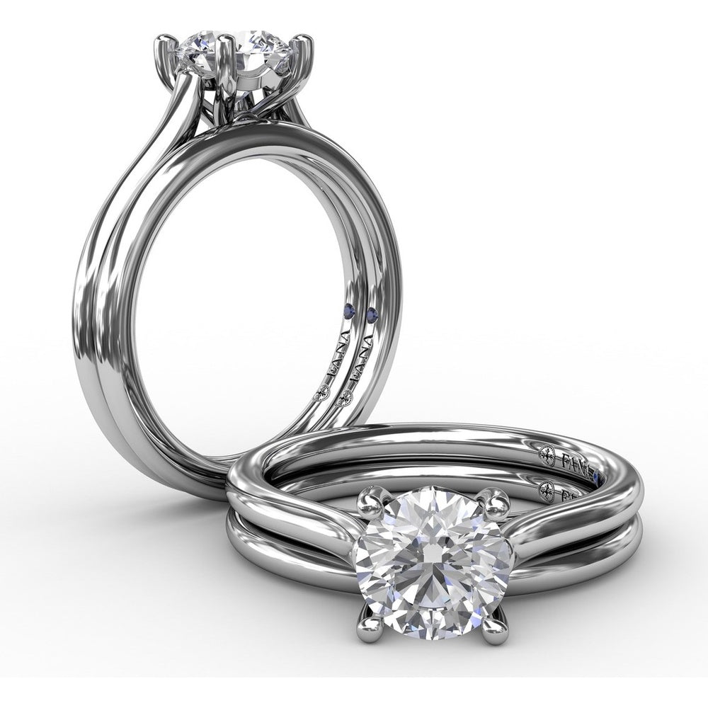 Classic Round Diamond Solitaire Engagement Ring Setting with Cathedral Profile and Hidden Chevron Detail by Fana