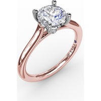 Classic Round Diamond Solitaire Engagement Ring Setting with Cathedral Profile and Hidden Chevron Detail by Fana