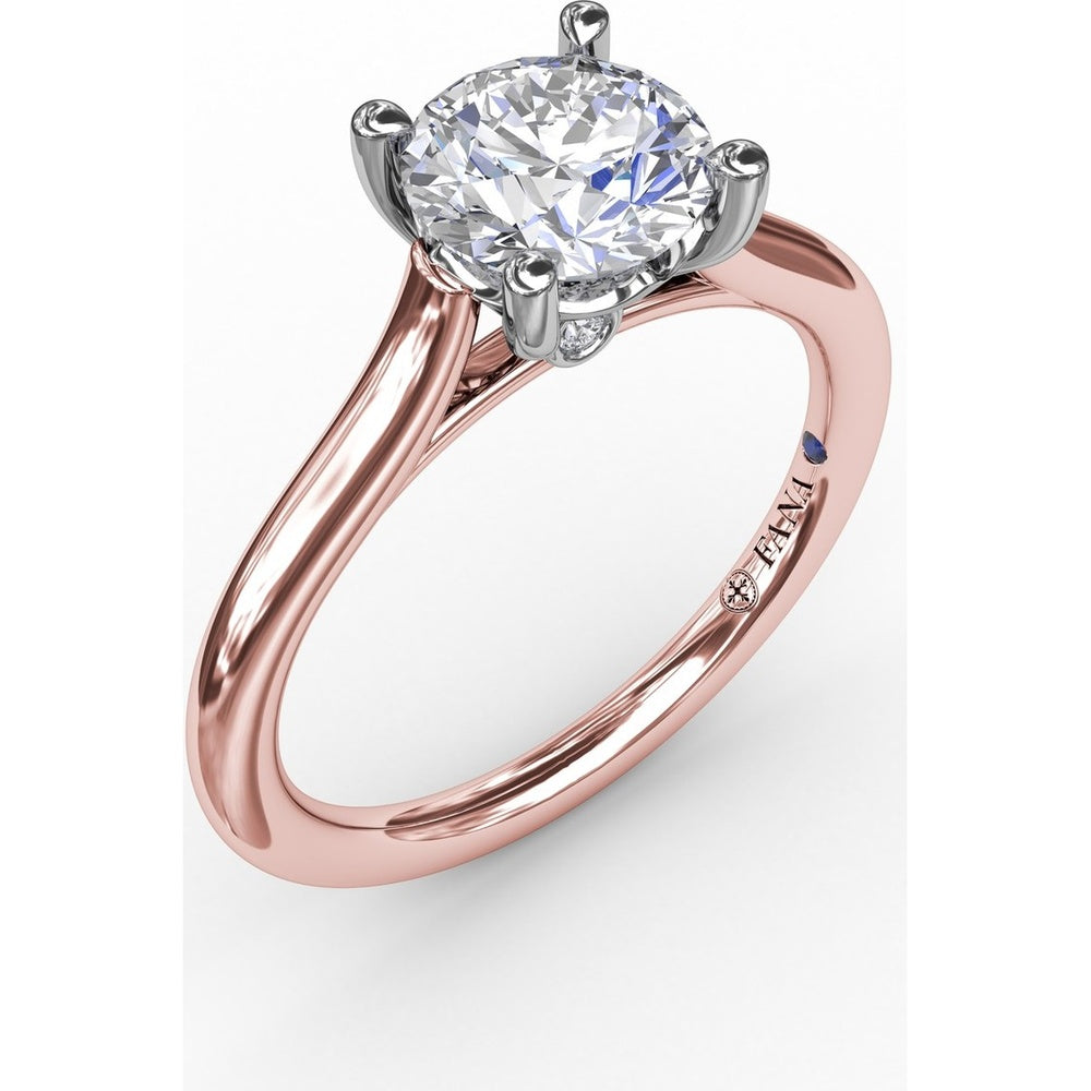 Classic Round Diamond Solitaire Engagement Ring Setting with Cathedral Profile and Hidden Chevron Detail by Fana