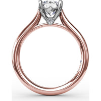 Classic Round Diamond Solitaire Engagement Ring Setting with Cathedral Profile and Hidden Chevron Detail by Fana