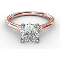Classic Round Diamond Solitaire Engagement Ring Setting with Cathedral Profile and Hidden Chevron Detail by Fana