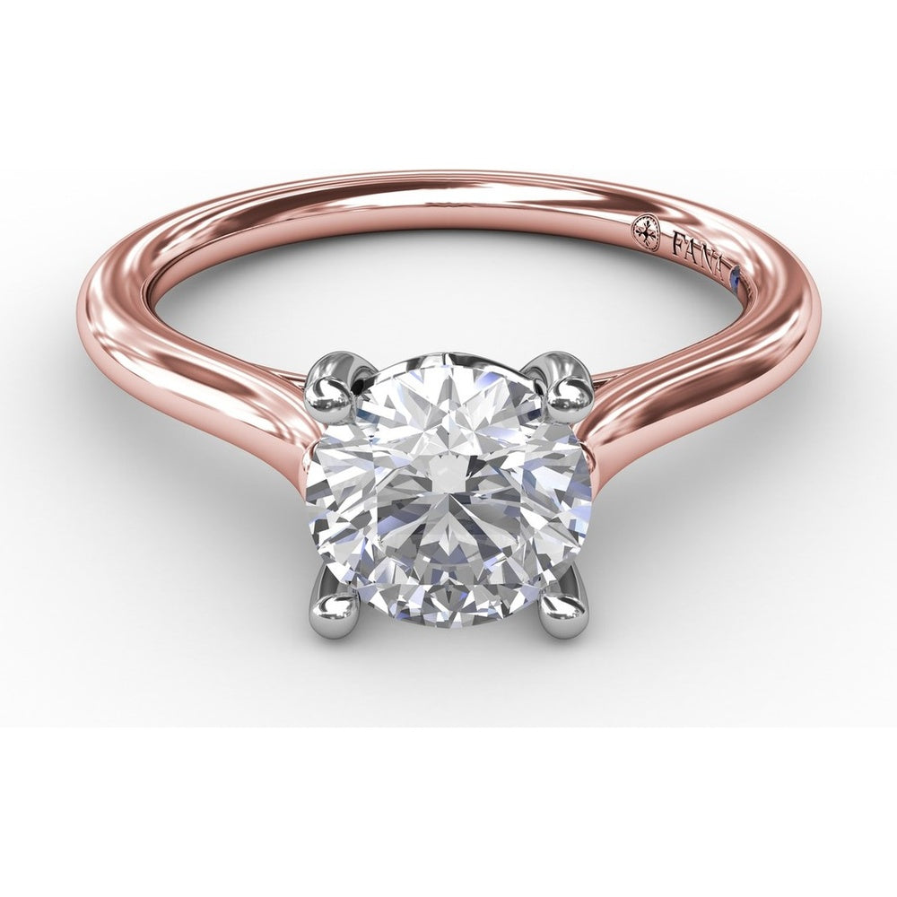 Classic Round Diamond Solitaire Engagement Ring Setting with Cathedral Profile and Hidden Chevron Detail by Fana