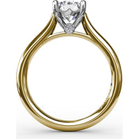 Classic Round Diamond Solitaire Engagement Ring Setting with Cathedral Profile and Hidden Chevron Detail by Fana