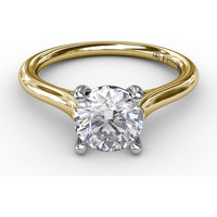 Classic Round Diamond Solitaire Engagement Ring Setting with Cathedral Profile and Hidden Chevron Detail by Fana