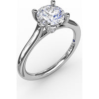 Classic Round Diamond Solitaire Engagement Ring Setting with Cathedral Profile and Hidden Chevron Detail by Fana