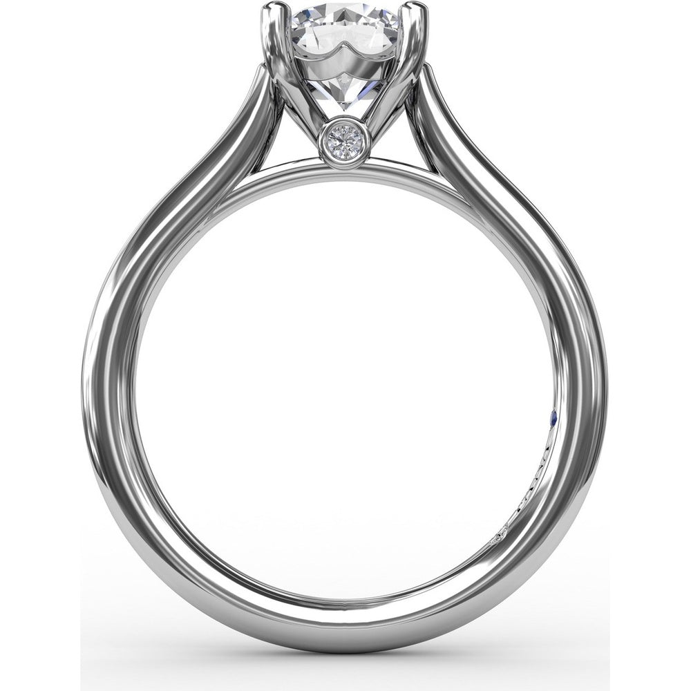 Classic Round Diamond Solitaire Engagement Ring Setting with Cathedral Profile and Hidden Chevron Detail by Fana