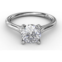 Classic Round Diamond Solitaire Engagement Ring Setting with Cathedral Profile and Hidden Chevron Detail by Fana