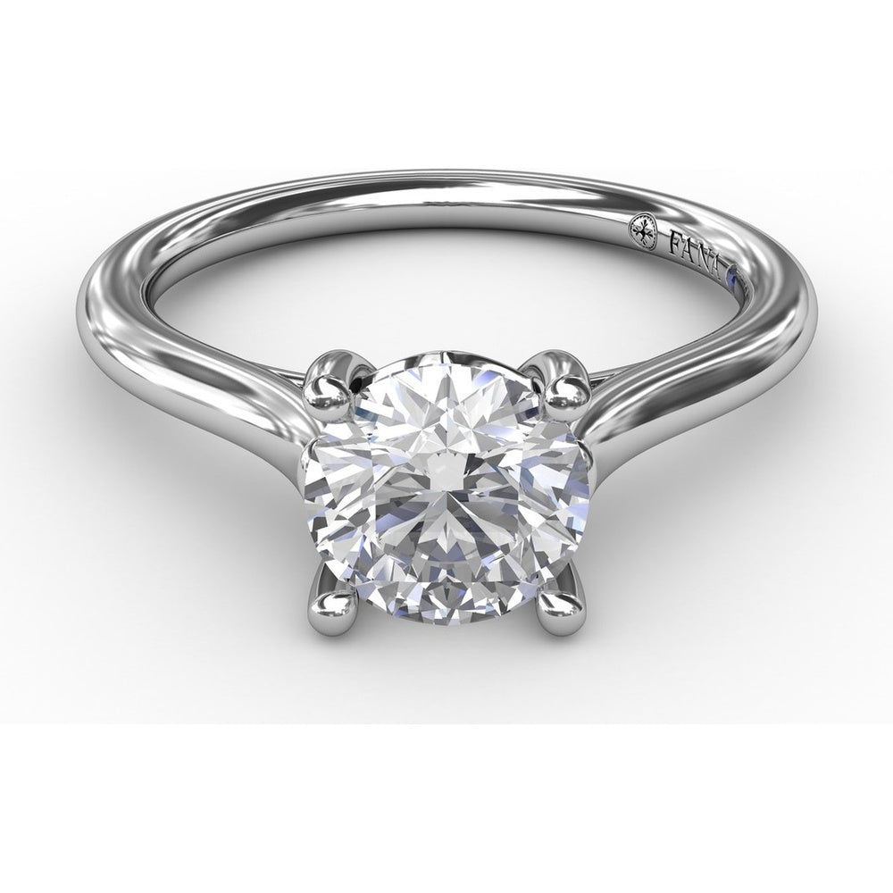 Classic Round Diamond Solitaire Engagement Ring Setting with Cathedral Profile and Hidden Chevron Detail by Fana