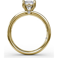 Classic Round Diamond Solitaire Engagement Ring Setting with Channel-Set Baguette Shank and Hidden Pavé Halo by Fana - 0.71 Carat Total Diamond Weight