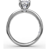 Classic Round Diamond Solitaire Engagement Ring Setting with Channel-Set Baguette Shank and Hidden Pavé Halo by Fana - 0.71 Carat Total Diamond Weight