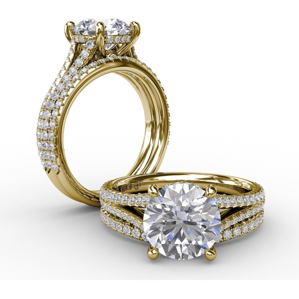 Classic Round Diamond Solitaire Engagement Ring Setting with Hidden Halo and Split Pavé Shank by Fana - 0.65 Carat Total Diamond Weight