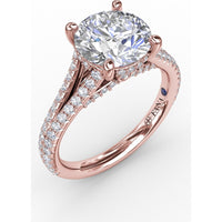Classic Round Diamond Solitaire Engagement Ring Setting with Hidden Halo and Split Pavé Shank by Fana - 0.65 Carat Total Diamond Weight
