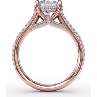 Classic Round Diamond Solitaire Engagement Ring Setting with Hidden Halo and Split Pavé Shank by Fana - 0.65 Carat Total Diamond Weight