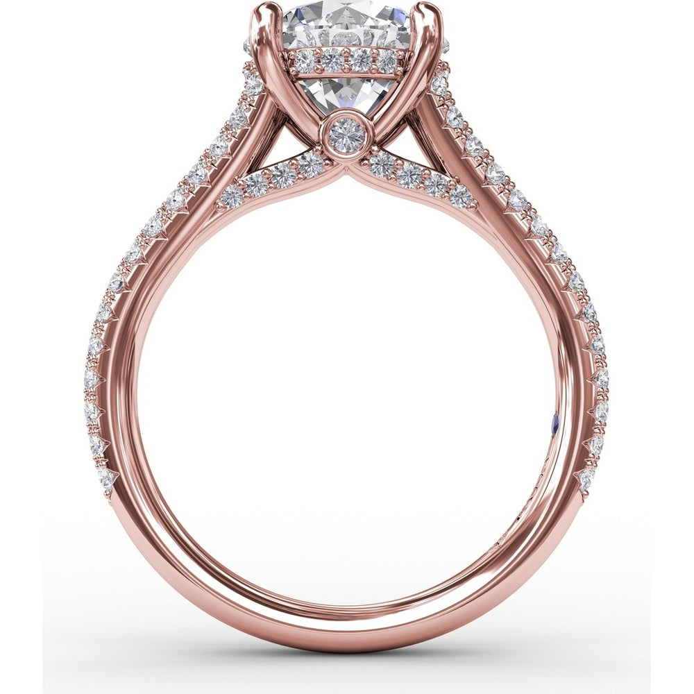 Classic Round Diamond Solitaire Engagement Ring Setting with Hidden Halo and Split Pavé Shank by Fana - 0.65 Carat Total Diamond Weight