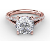 Classic Round Diamond Solitaire Engagement Ring Setting with Hidden Halo and Split Pavé Shank by Fana - 0.65 Carat Total Diamond Weight