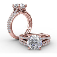 Classic Round Diamond Solitaire Engagement Ring Setting with Hidden Halo and Split Pavé Shank by Fana - 0.65 Carat Total Diamond Weight