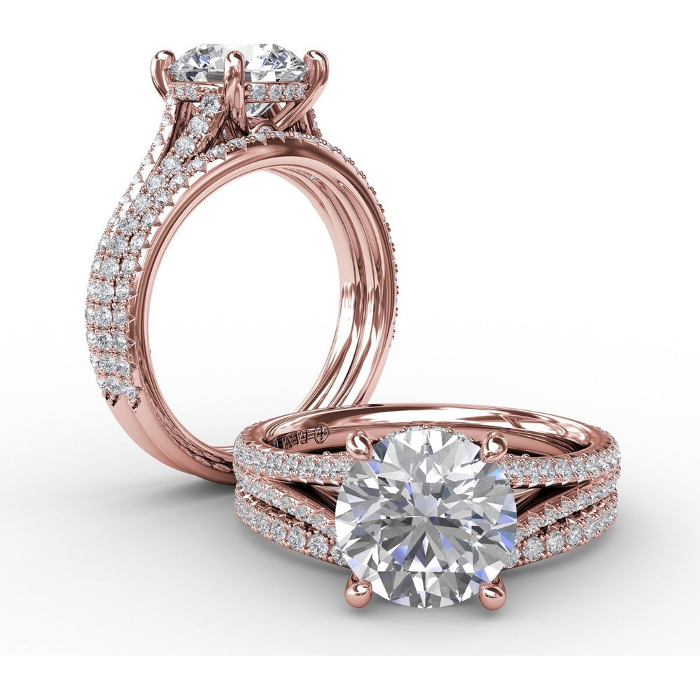 Classic Round Diamond Solitaire Engagement Ring Setting with Hidden Halo and Split Pavé Shank by Fana - 0.65 Carat Total Diamond Weight