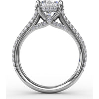 Classic Round Diamond Solitaire Engagement Ring Setting with Hidden Halo and Split Pavé Shank by Fana - 0.65 Carat Total Diamond Weight