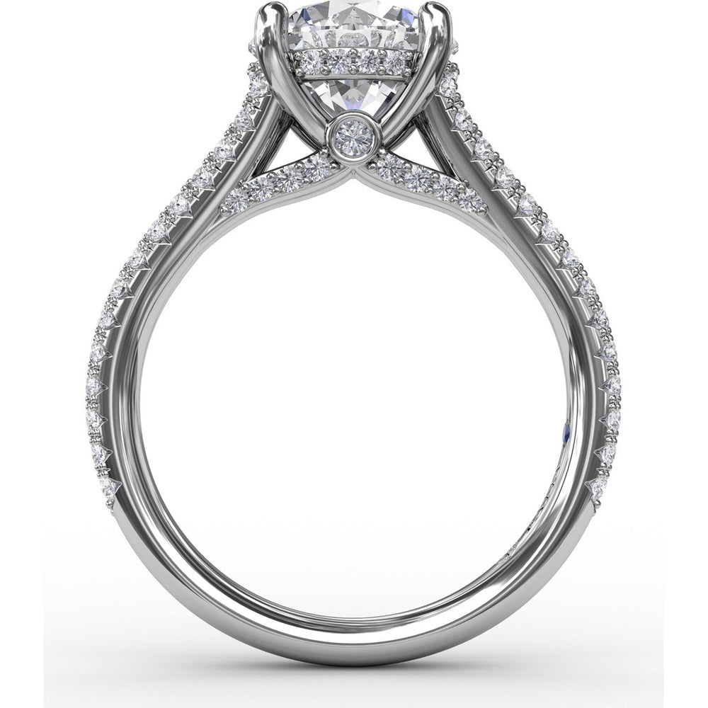 Classic Round Diamond Solitaire Engagement Ring Setting with Hidden Halo and Split Pavé Shank by Fana - 0.65 Carat Total Diamond Weight