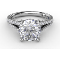 Classic Round Diamond Solitaire Engagement Ring Setting with Hidden Halo and Split Pavé Shank by Fana - 0.65 Carat Total Diamond Weight