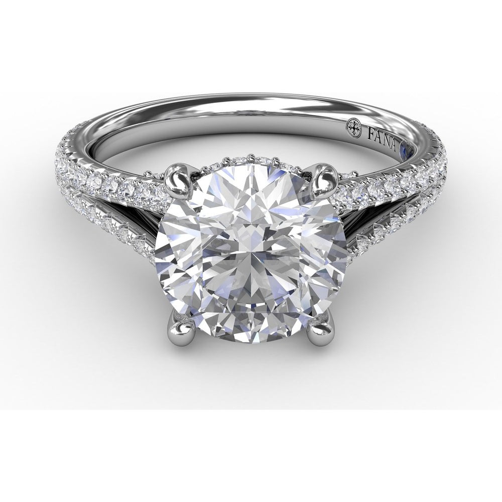 Classic Round Diamond Solitaire Engagement Ring Setting with Hidden Halo and Split Pavé Shank by Fana - 0.65 Carat Total Diamond Weight