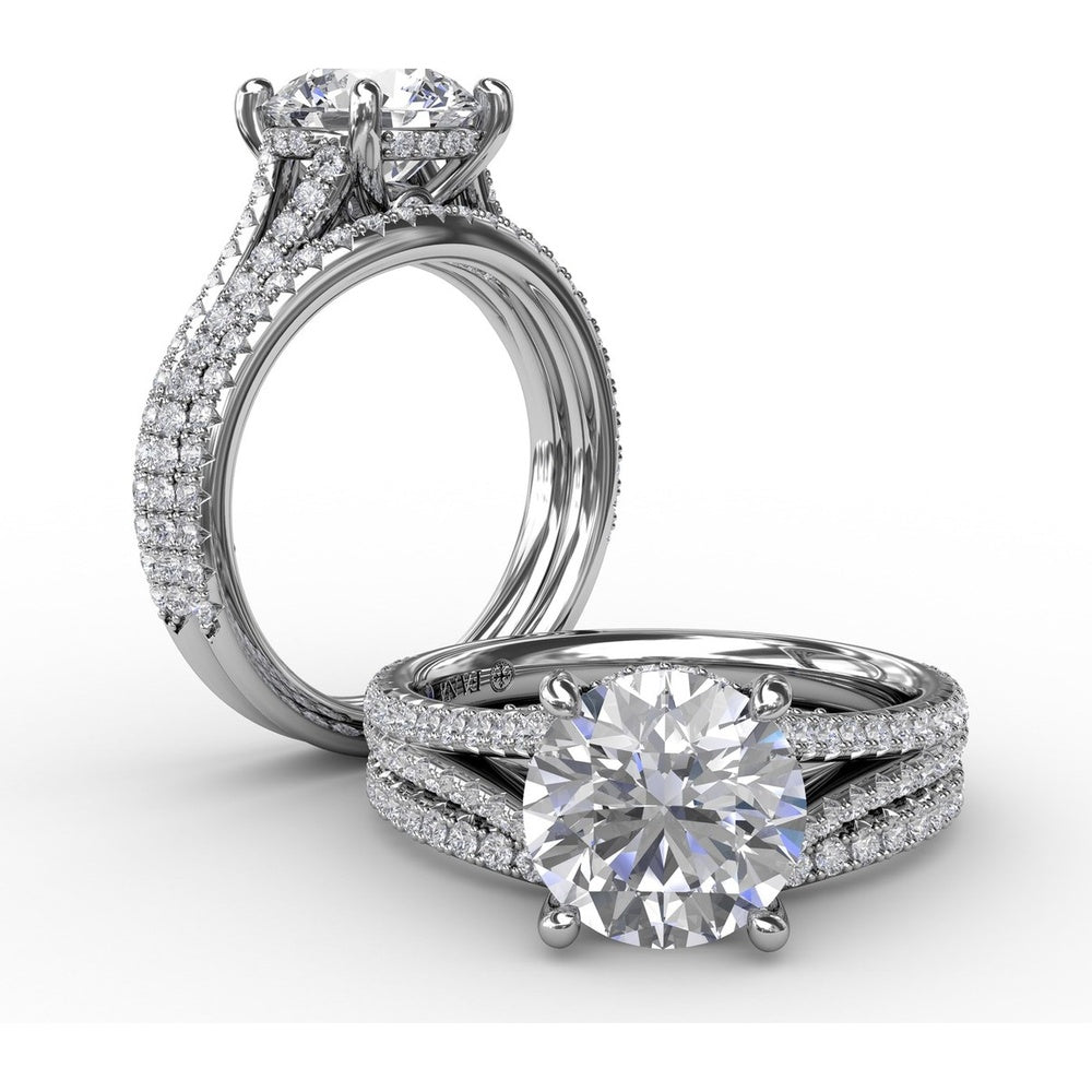 Classic Round Diamond Solitaire Engagement Ring Setting with Hidden Halo and Split Pavé Shank by Fana - 0.65 Carat Total Diamond Weight
