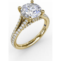 Classic Round Diamond Solitaire Engagement Ring Setting with Hidden Halo and Split Pavé Shank by Fana - 0.65 Carat Total Diamond Weight