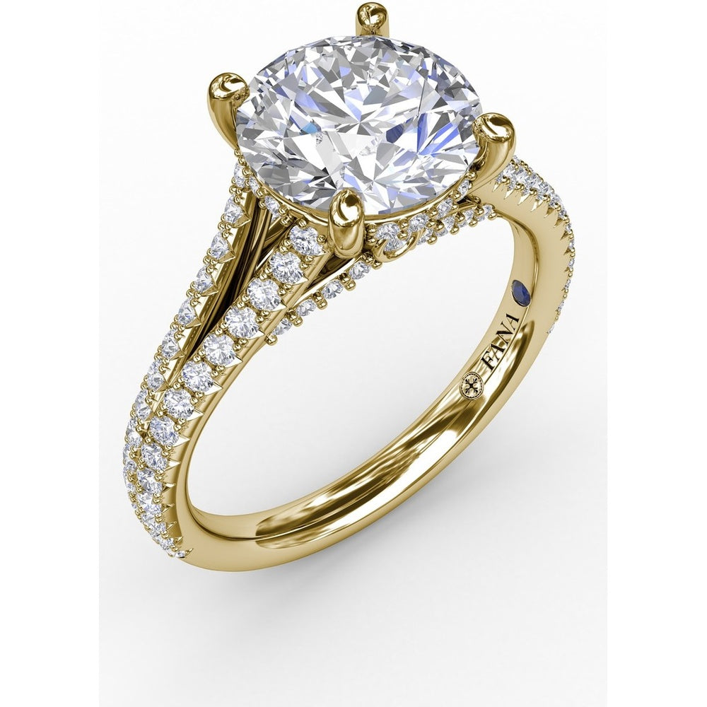 Classic Round Diamond Solitaire Engagement Ring Setting with Hidden Halo and Split Pavé Shank by Fana - 0.65 Carat Total Diamond Weight